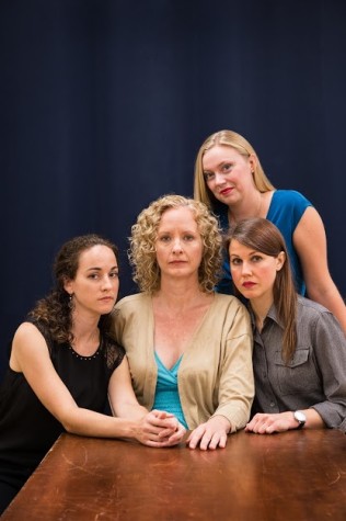 (From left to right sitting) Connie Pezet as Ivy, Kim Ostrenko as Violet, Elizabeth Price as Barbara and Jenna Wyatt as Karen (standing) in "August: Osage County." Image courtesy of FAU Theater Department.  