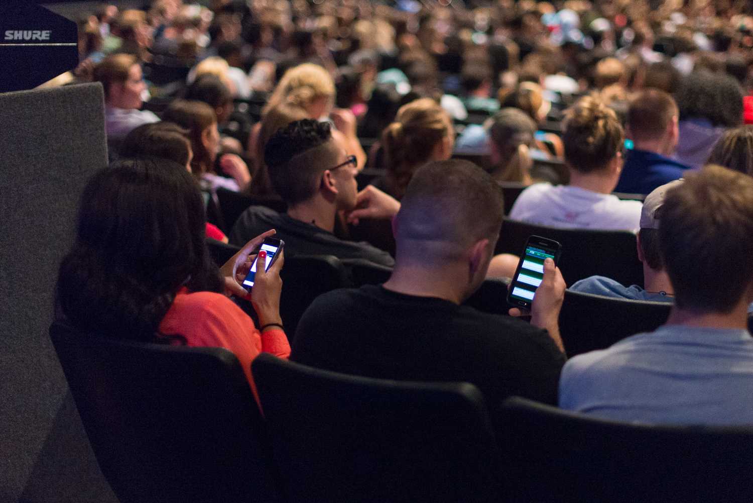 Many students spent the summit on their phones or laptops, either doing homework or surfing social media sites such as Yik Yak. [Photo by Max Jackson | Photo Editor]