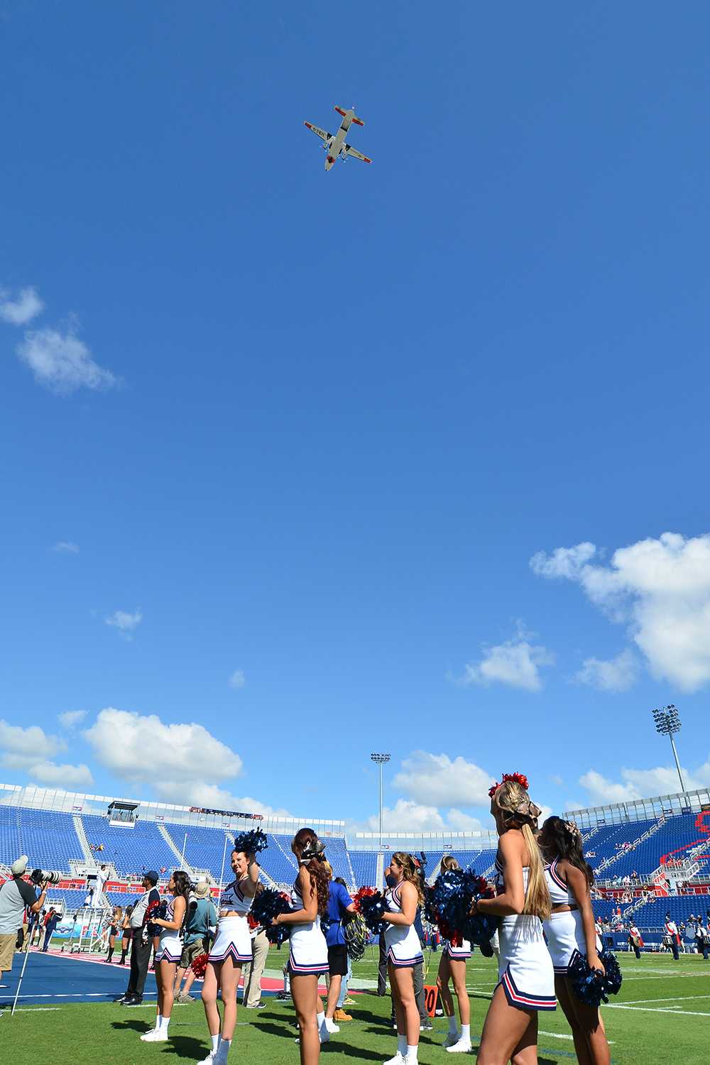 A United States Coast Guard HC-144A Ocean Sentry aircraft flies over FAU stadium before kickoff during Saturday’s game. FAU deemed it Military Appreciation Day. 
