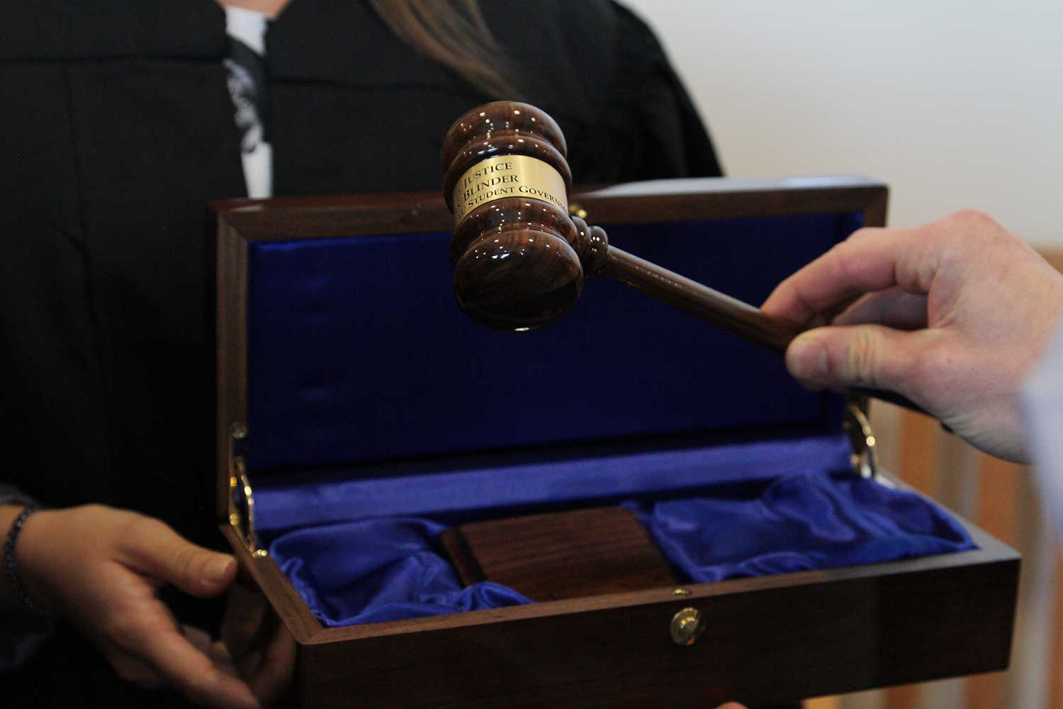 This gavel is inscribed with Jason Blender’s name and previous position and will be used by the current chief justice. Sabrina Martinez | Creative Director  