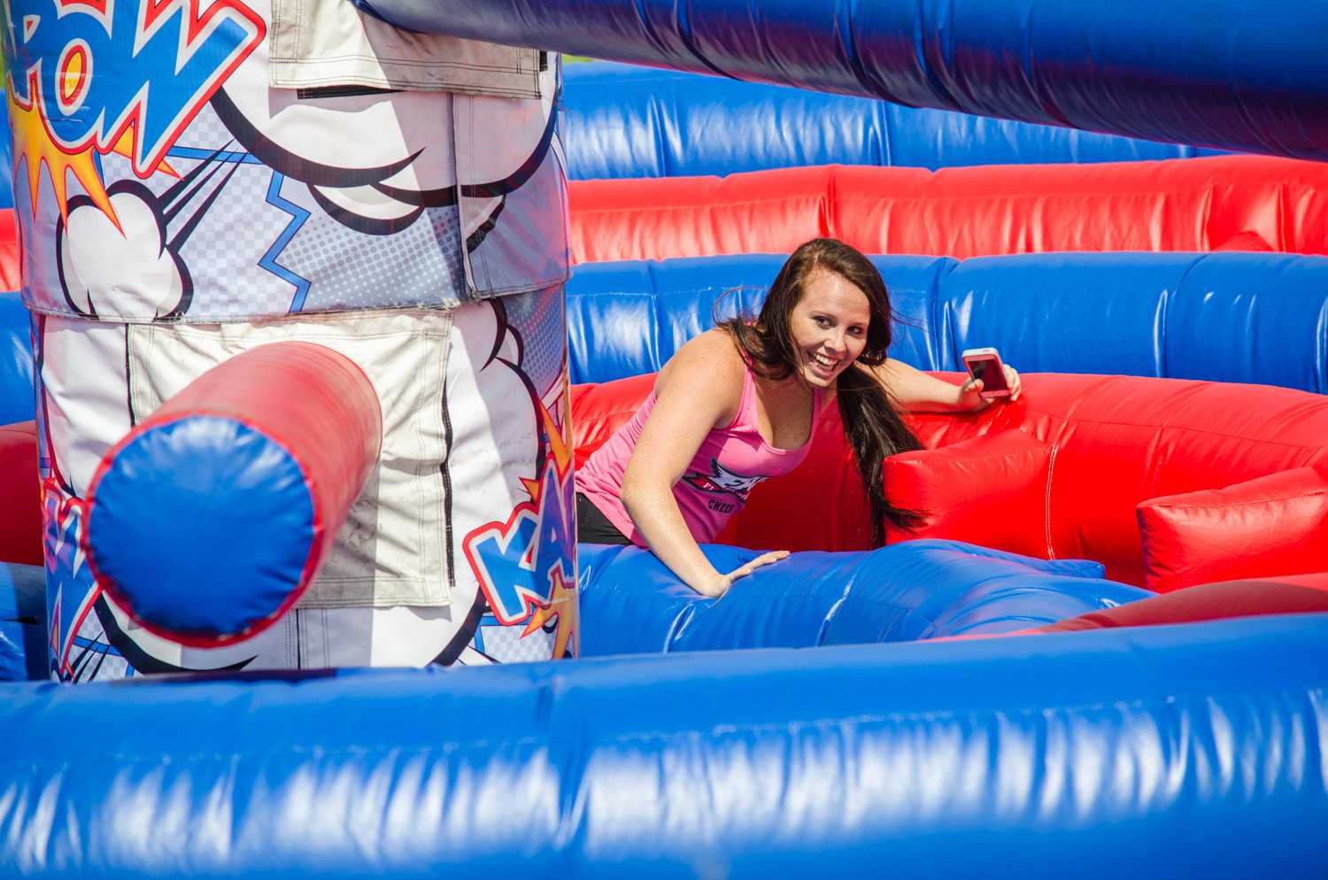 An FAU student enjoys the moving obstacle course at the Israel Independence Day Carnival, hosted by multiple groups including Owls for Israel, Hillel, ZOA, ICC, Camera, Hasbara, Stand With Us, and Student Government’s Multicultural  Programing. 