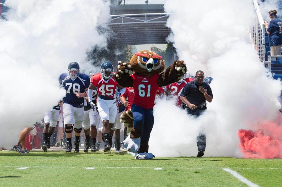 FAU Football exits the tunnel for their Spring Game on April 5. Photo by Max Jackson