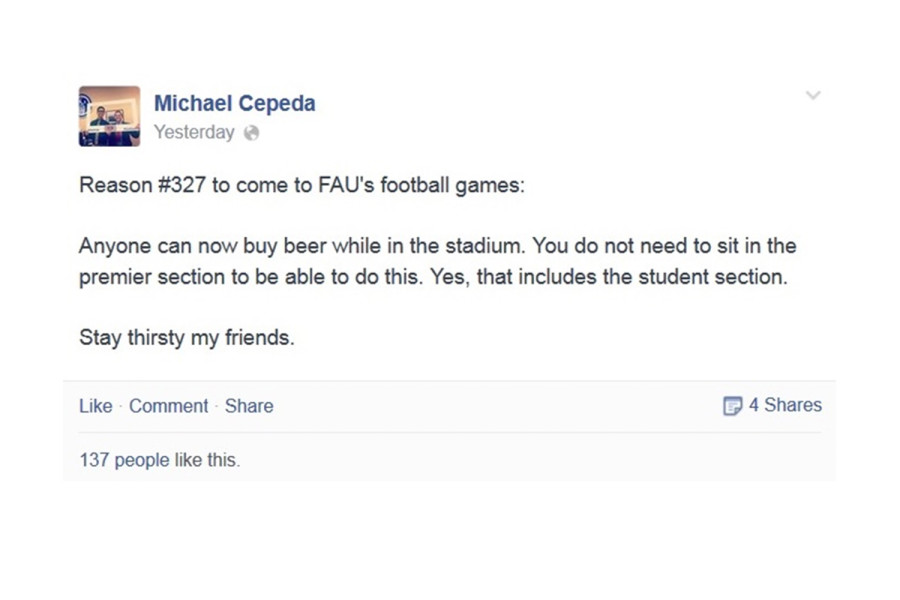 FAU students still thirsty. Student body presidents Facebook claim ends up being not true -- yet.