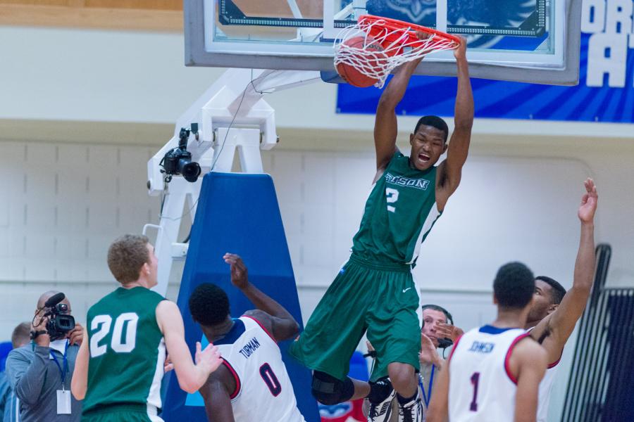 Stetson forward Kentwan Smith dunks in the first half. The forward scored a team-high 20 points on the night.