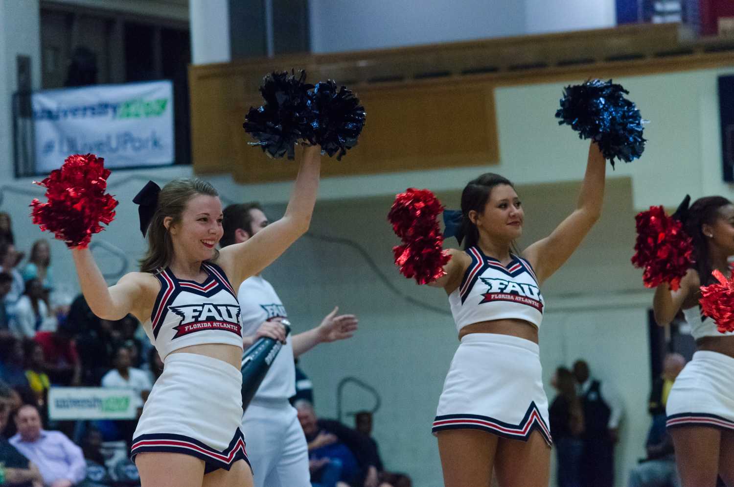 FAU Cheerleaders help get the crowd pumped up during final seconds of the first half. 