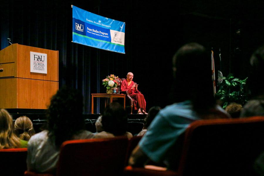 Buddhist nun Jetsunma Tenzin Palmo explains the importance of mastering the mind. “We take care of our external environment, but how many people are taking care of where we really live,” she said. Kiki Baxter | Contributing Photographer 