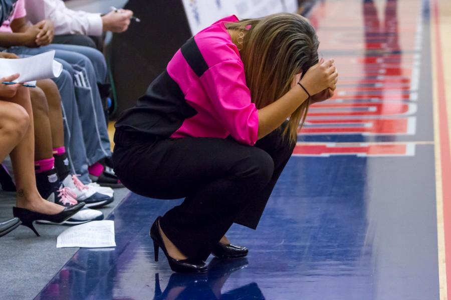 Head coach Kellie Lewis-Jay shows her disappointment after what she thought was a bad call.