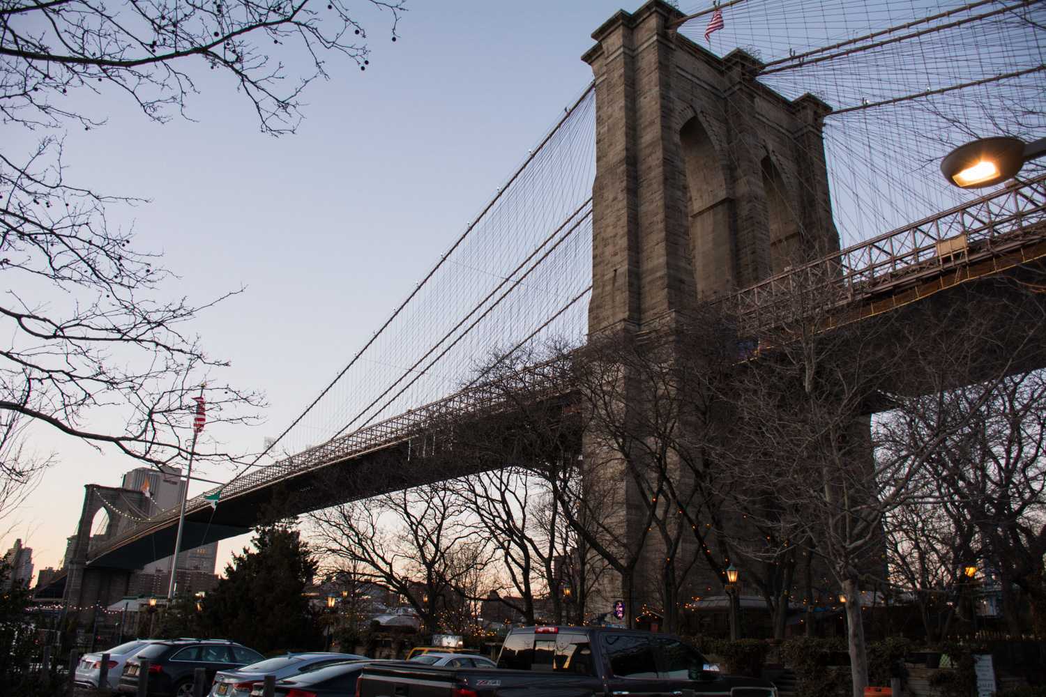 The Brooklyn Bridge — a cable-stayed/suspension bridge — is one of the oldest of its kind and has become a main attraction for tourists visiting the city.  It takes between 30 minutes and an hour to walk its expanse one way depending on pace.