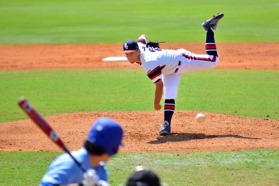 Sundays+starting+pitcher+Brandon+Rhodes+pitched+six+innings+while+striking+out+two+batters+and+allowing+two+runs+to+start+off+Sundays+7-6+loss.+Photo+by+Michelle+Friswell+%7C+Associate+Editor