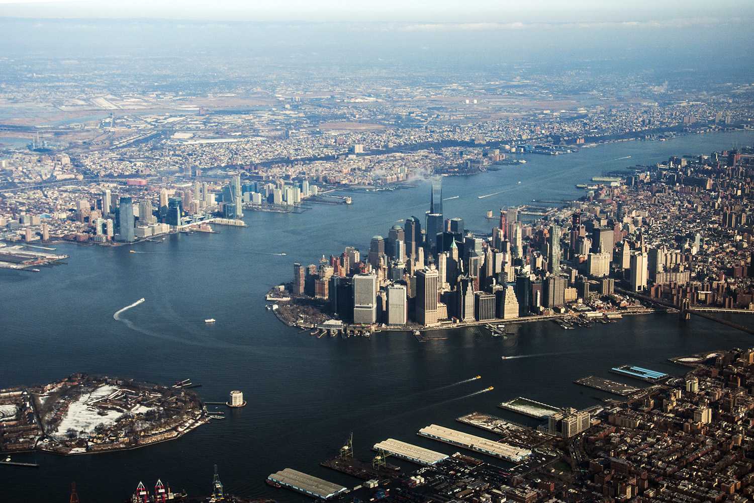 An aerial view of New York as the University Press photographers arrive in the city.