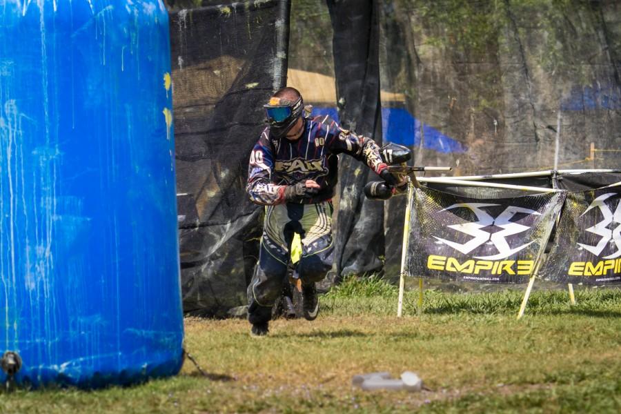 Joe Kruempel (No. 00) makes a run to the next paintball bunker in front of him. Photo courtesy of Rick Applegarth