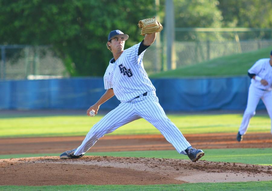 Pitcher Kyle Miller delivers a pitch during the Owls May 8 game against Rice . Miller was one of six Owls picked during the three day draft. Photo by Michelle Friswell