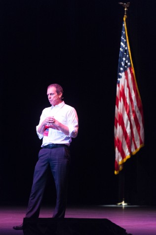 President John Kelly delivers his first state of the university address in the Barry Kaye Auditorium at FAU on Sept. 11. Photo by Max Jackson