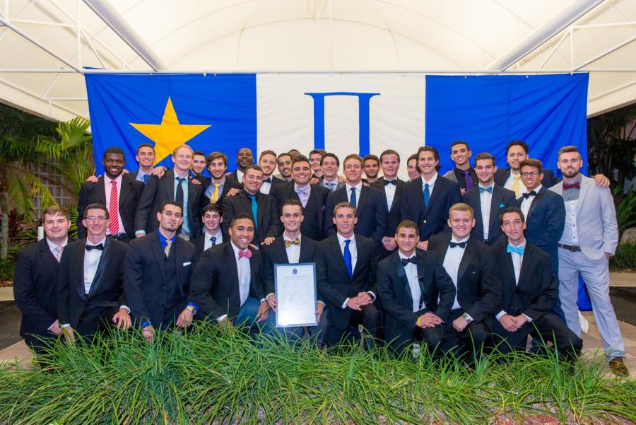 The founding members of Pi Kappa Phi’s Kappa Delta 
chapter at their chartering event in April. Photo by Max Jackson.