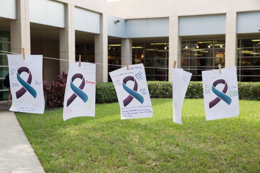 Students who participated in the National Suicide Prevention Day event wrote motivational messages. Brandon Harrington | Contributing Photographer