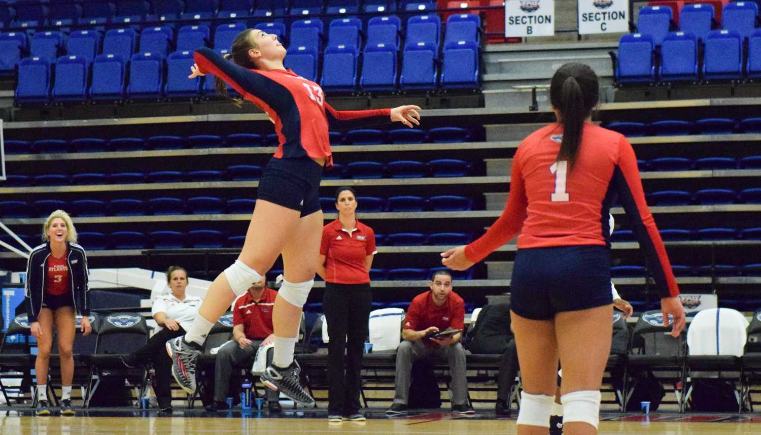 Maja Ristic prepares to spike the ball towards the UTEP side of the court during the Owls match Friday night. Ristic had 12 kills in the three game sweep, while also registering a double-double with 11 digs. Ryan Lynch | Sports Editor 