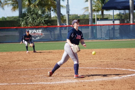 Pitcher Amanda Wilson (right) follows through on a pitch during a game last year. Photo courtesy of FAU Athletics