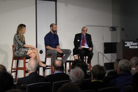The panel consisted of Naomi Kikoler [left] with the U.S. Holocaust Memorial Museum, photojournalist Mackenzie Knowles-Coursin [middle], and the moderator [right]. Joshua Stoughton | Contributing Writer