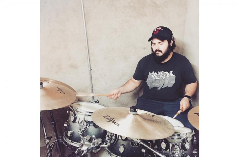 Stoic City drummer Miguel Cruz practicing for Hootstock 2016. Photo courtesy of Stoic Citys
Facebook page.