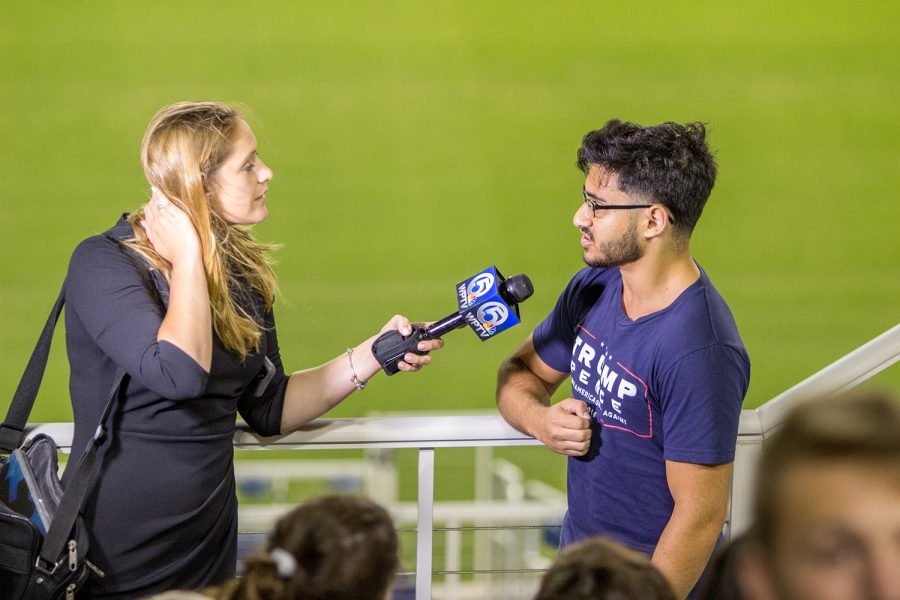 Sophomore business major Corey Zapin is interviewed by NBC channel 5 on his stance as a Donald Trump supporter. Andrew Fraieli | Managing Editor