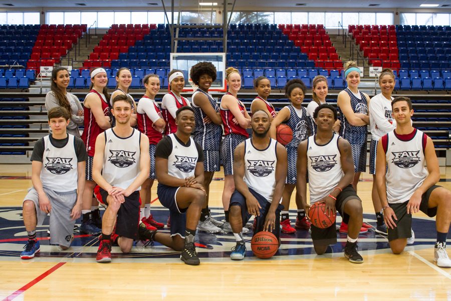 The women’s basketball team (back) invites male students from the FAU community to practice with them. Alexander Rodriguez | Contributing Photographer