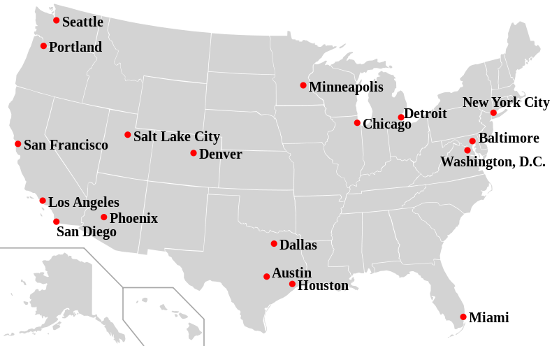 Map of US sanctuary cities courtesy of Wikipedia.