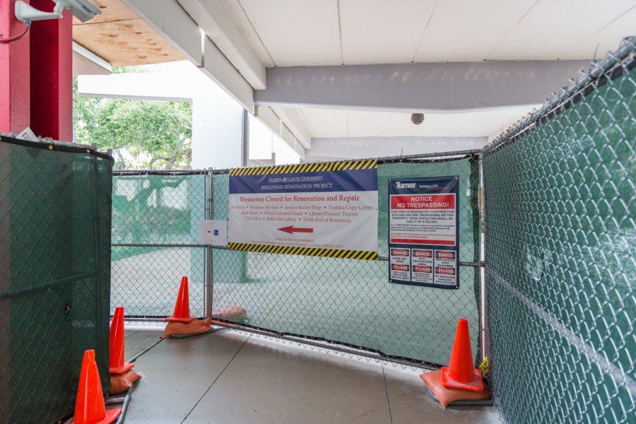 The end date of Breezeway construction has been pushed due to water damage found during work. Brandon Harrington | Contributing Photographer 