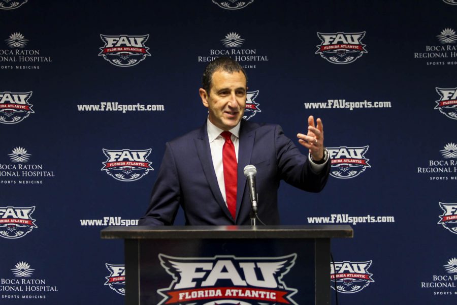New women’s basketball head coach Jim Jabir speaks at his introductory press conference on April 6.  Alexander Rodriguez | Contributing Photographer
