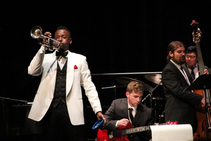 Courtney+D.+Jones+plays+the+trumpet+during+the+FAU+Jazz+Band%E2%80%99s+%E2%80%9CBack+to+Basics%E2%80%9D+concert.+At+the+start+of+the+semester%2C+Jones+was+appointed+Assistant+Professor+of+Trumpet+and+artistic+director+of+jazz+ensembles+at+the+university.+%7C+Sofya+Perrin