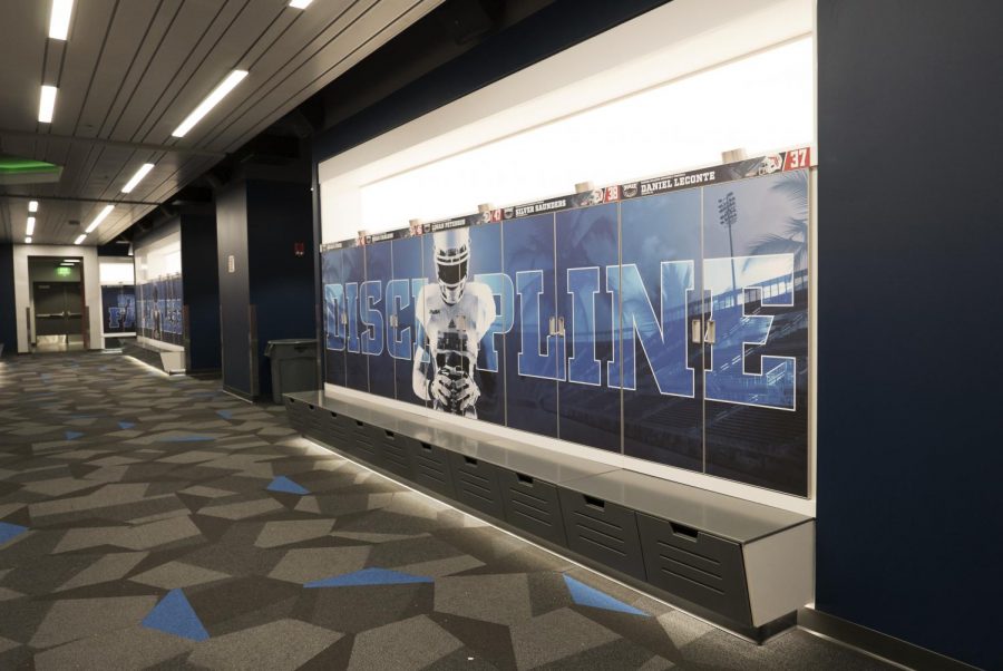 The renovated lockers feature each players name and hometown. Photo by Violet Castano 