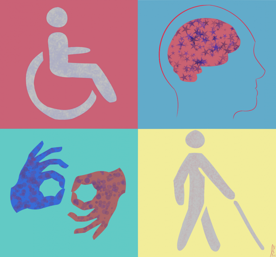 Student Accessibility Services offers accomodations for five categories of impairments: learning, hearing, physical, visual, and/or other.  Illustration by Joey Sena 