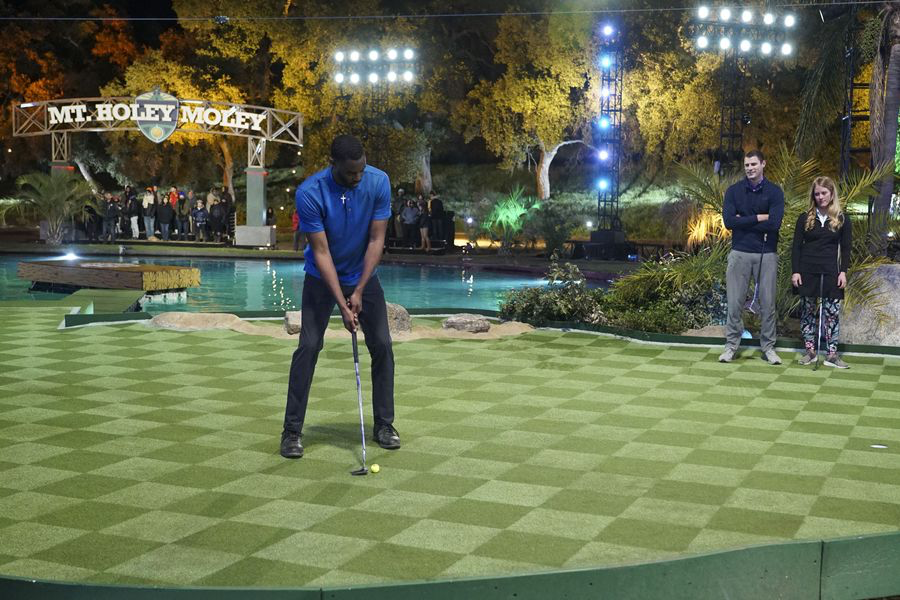 A contestant competing on Holey Moley, an extreme mini-golf game show on ABC. FAU professor Eric Chiang will be competing Thursday night for $25,000. Photo courtesy of Walt Disney Television