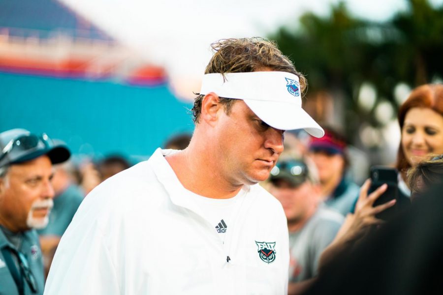 Lane Kiffin won his second conference title Saturday beating the UAB Blazers, 49-6. Photo by: Alex Liscio. 