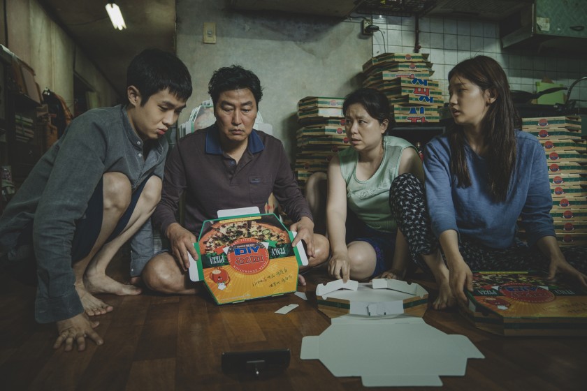 The Kim family (shown above) is the focal point of Bong Joon-Hos Parasite, now playing at the Living Room Theaters at FAU. Photo courtesy of NEON.