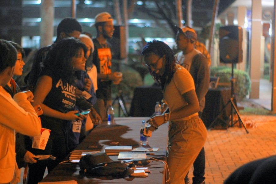 FreeQuency meeting students after her performance on the Live Oak Patio. The event was organized by FAU Multicultural programming. Photo by Eston Parker III.
