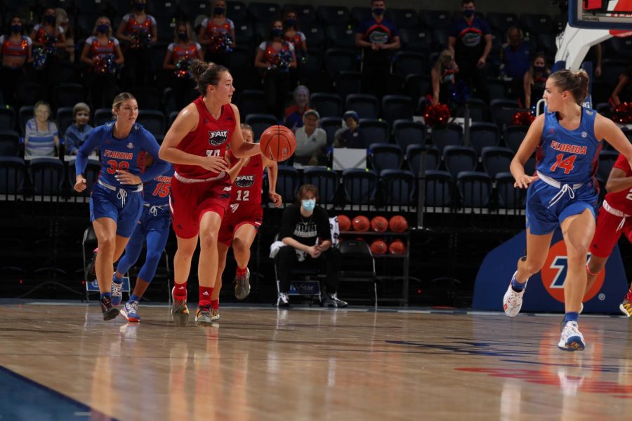 Janeta Rozentale had an 11-point double-double in FAUs loss to UF. Photo Courtesy of Florida Athletics.