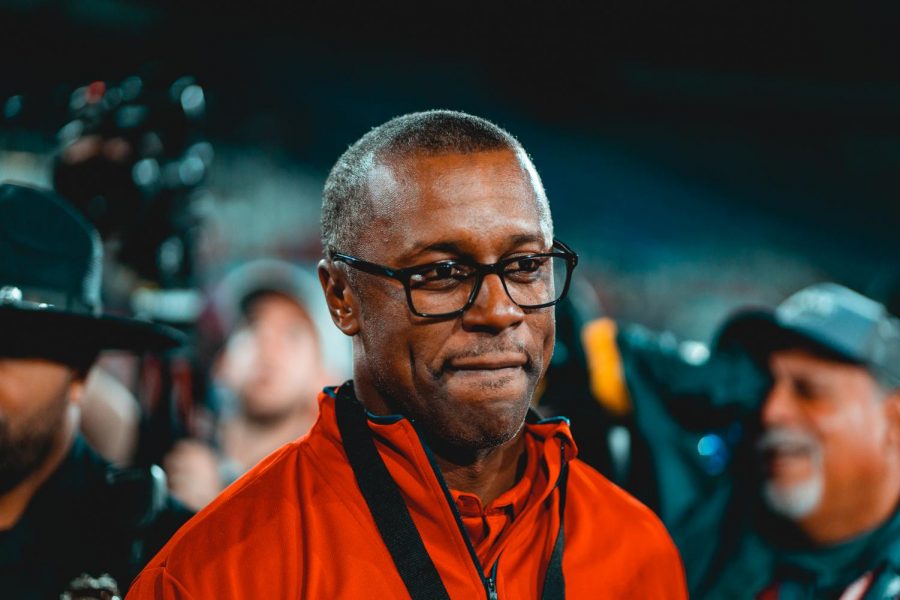 Willie+Taggart+at+the+Cheribundi+Boca+Raton+Bowl+on+Dec.+21%2C+2019.+He+was+named+as+the+Owls+new+head+football+coach+three+days+prior.+Photo+by+Alex+Liscio.+