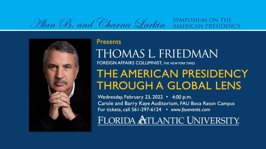 According to the symposiums program director Stephen Engle, Thomas Friedman’s vast experience working on foreign affairs gives him a unique vantage point in explaining how he views the American presidency through a global lens for the event.