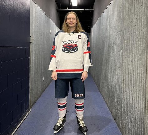 Photo of Clay Cleveland after his final home game with the FAU Hockey Club.