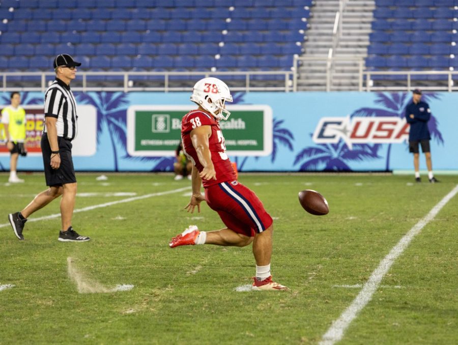 Morgan Suarez launches a punt during the 2022 Spring Game on April 9, 2022. Despite being a kicked by trade, Suarez was the primary punter for the red team.