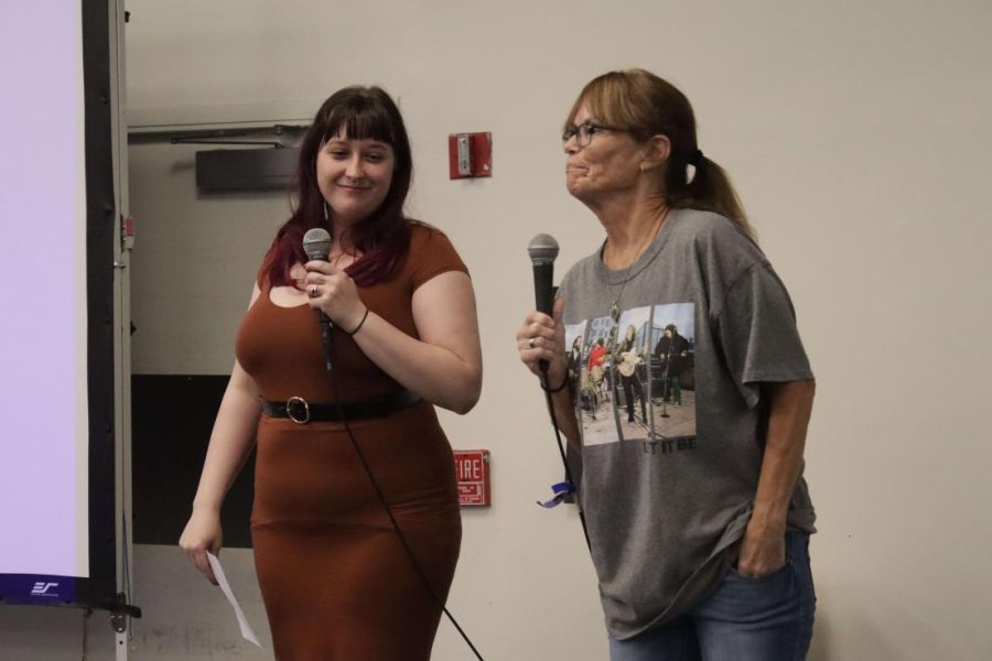 Katie Brennan (left) speaks alongside Mary Casey (right) to the FAU community on the dangers of drug overdose in Psychoeducational Programmings Save A Life event on Sept. 9, 2022.
