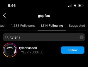 Screenshot of GOP FAU following Tyler Russell