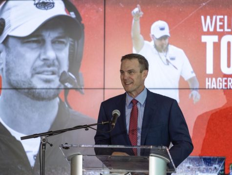 Head coach Tom Herman speaking at his introductory press conference on Dec. 2, 2022. 