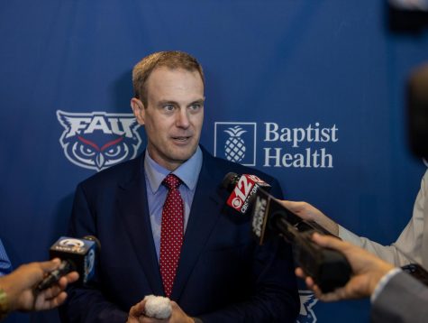 Tom Herman, FAU footballs new head coach after the release of Willie Taggart, takes the stand
at the Owls’ Nest to formally introduce himself and his excitement for the next season.