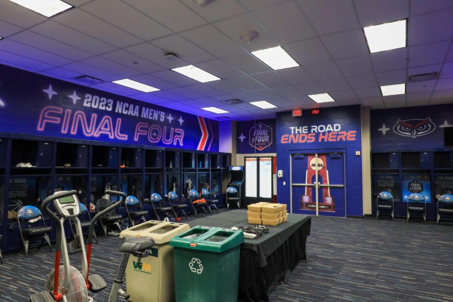 FAU Owls locker room for the 2023 March Madness Final Four.