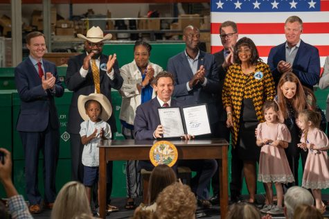 Gov. Ron DeSantis at the Immigration Bill signing in Jacksonville, Fla. on May 10, 2023.