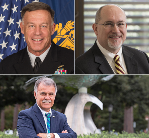 Vice Admiral Sean Buck (top left), Michael Hartline (top right), Jose Sartarelli (bottom). Photos courtesy of US Naval Academy, Florida State University College of Business, and the Wilmington Business Journal.
