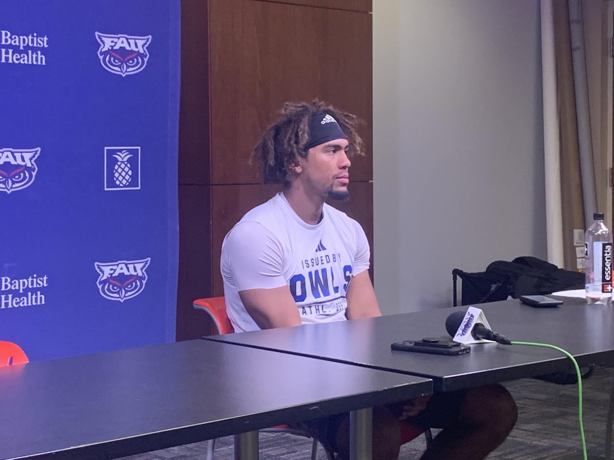 Photo of Quarterback Casey Thompson at a press conference on August 22, 2023.