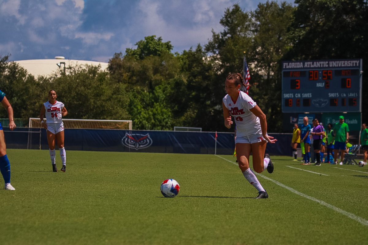Freshman forward Jianna Ramirez playing in the first game at the FAU Soccer Stadium for the Owls win over the Texas A&M University Corpus Christi Islanders, 3-0.