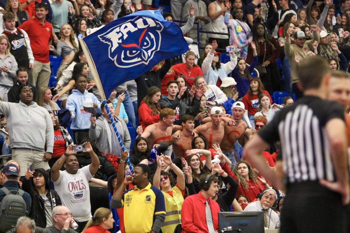 The+FAU+student+section+getting+hyped+up+during+a+basketball+game+last+season.